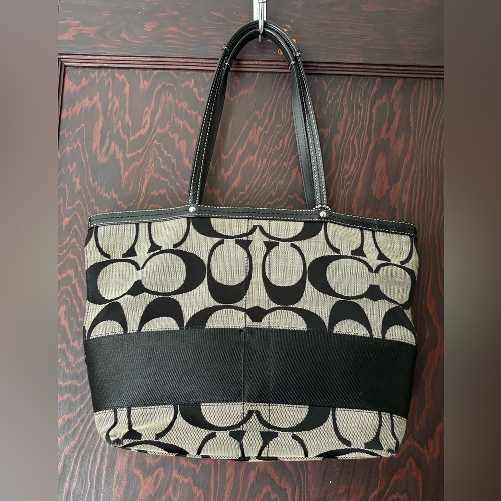 Coach Black and Cream Signature Tote - Picture 2 of 3